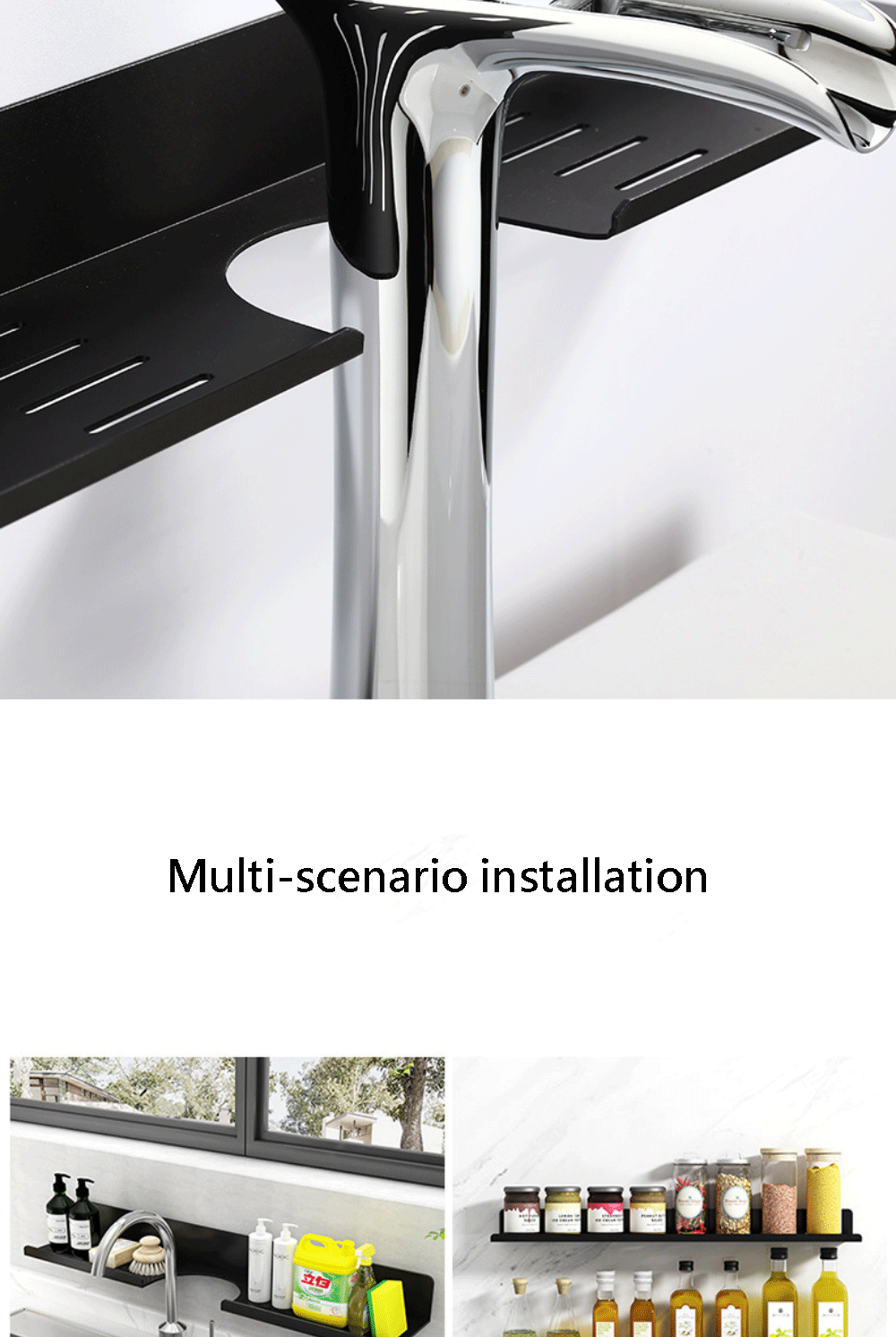 Description Picture 5 of itemMirror Front Groove Shelf Black Aluminum Bathroom Basin Storage Rack Square Kitchen Racks Bedroom Hardware Shelves Accessories
