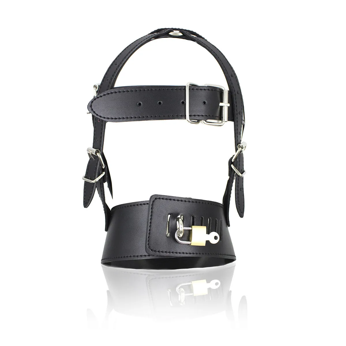 Cagoule en cuir bdsm avec cadenas pour jeux de bondage_voghion.com