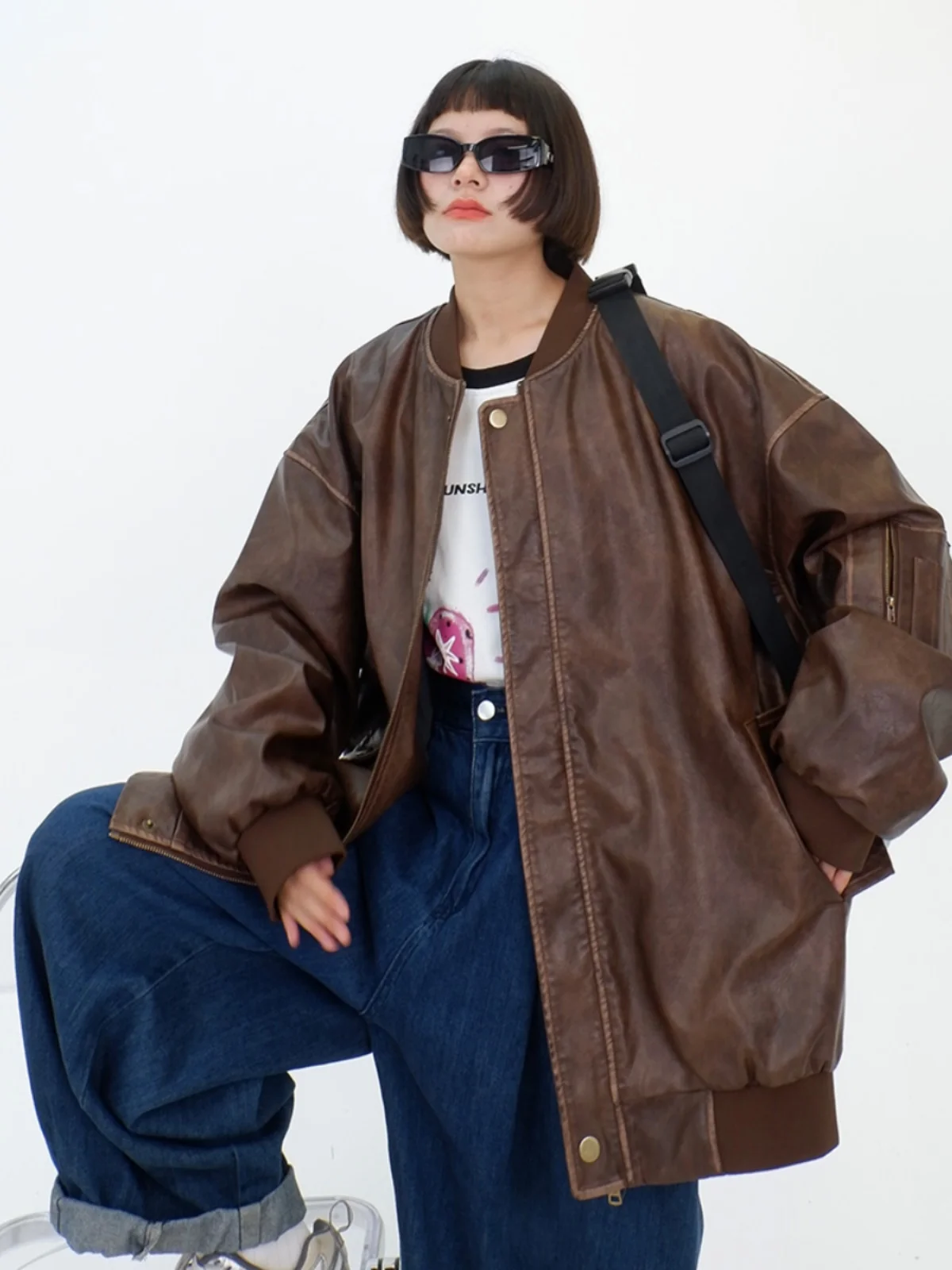 

Maillard wears a PU leather COATS for women's fall 2023 new loose fitting bf high street versatile jacketS