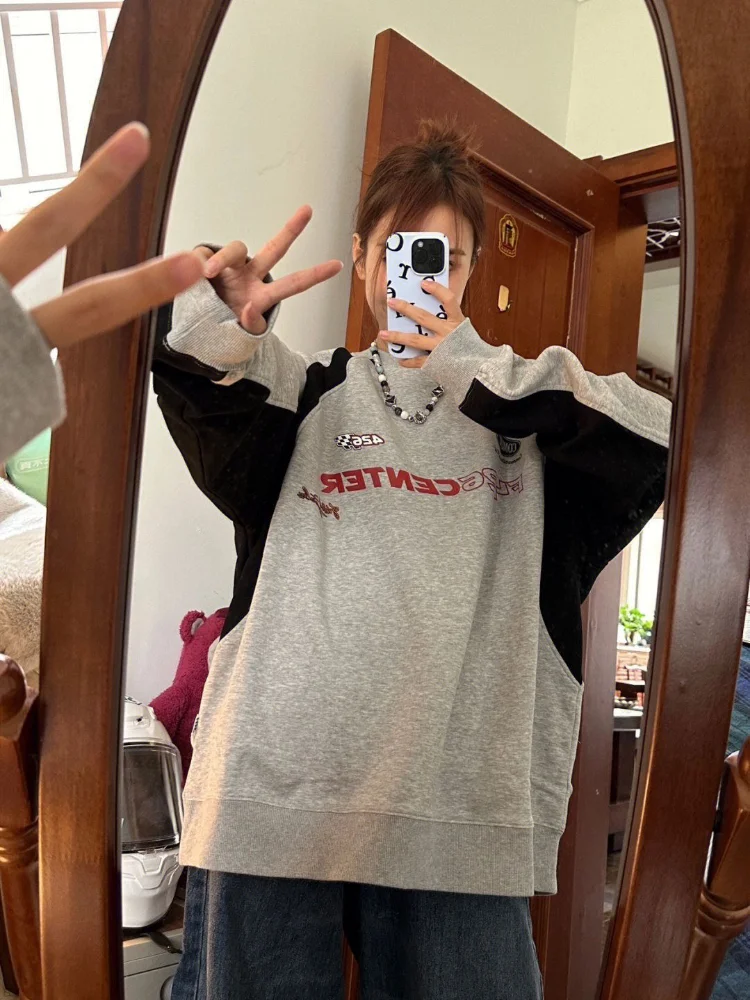 

American Retro Y2K Sweatshirts Women Autumn Long Sleeve Letter Print Pullovers Ladies Casual Harajuku Kpop Oversized Streetwear
