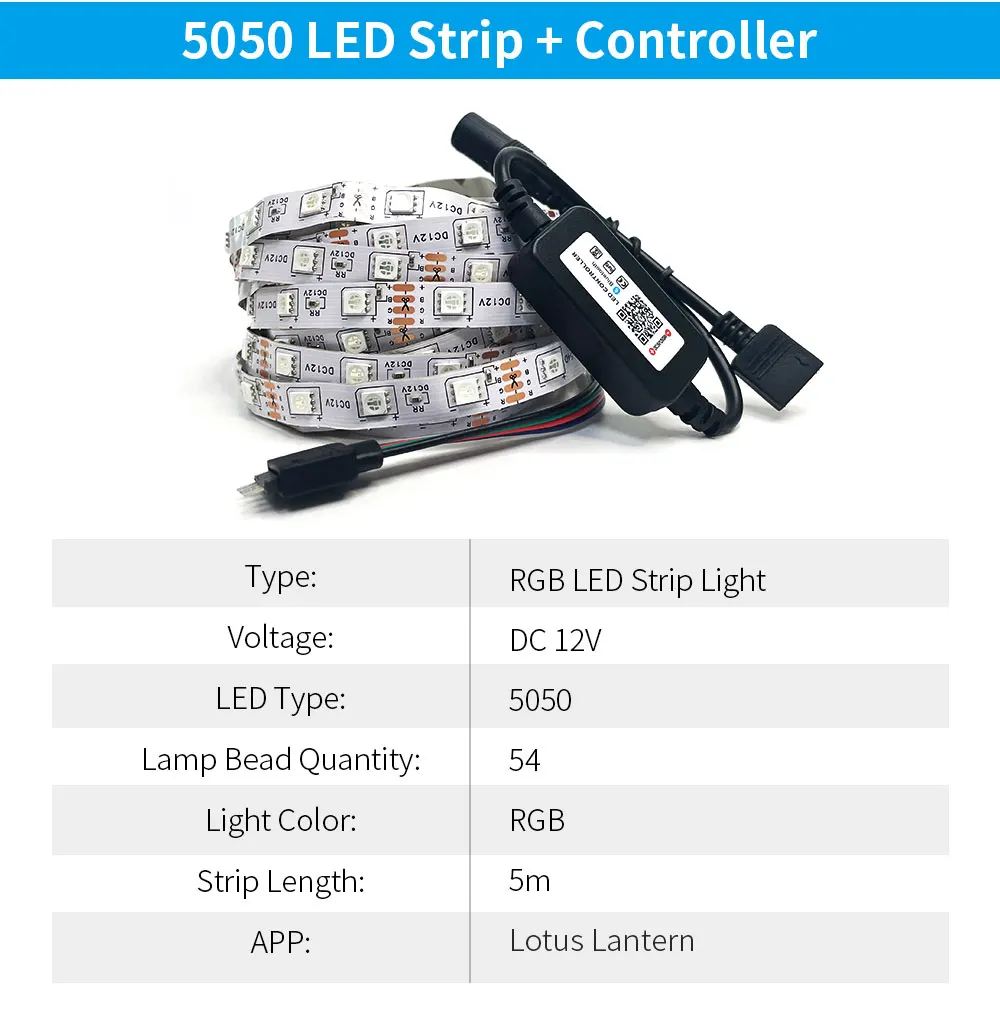 12V Led Strip Lights RGB 5050 5M 54 LEDS Bluetooth APP Control Luces Led Flexibl