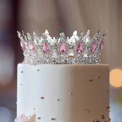 Elegant Crystal Crown Cake Topper for Celebrations - Gold, Silver, Pink (Pink Crown)