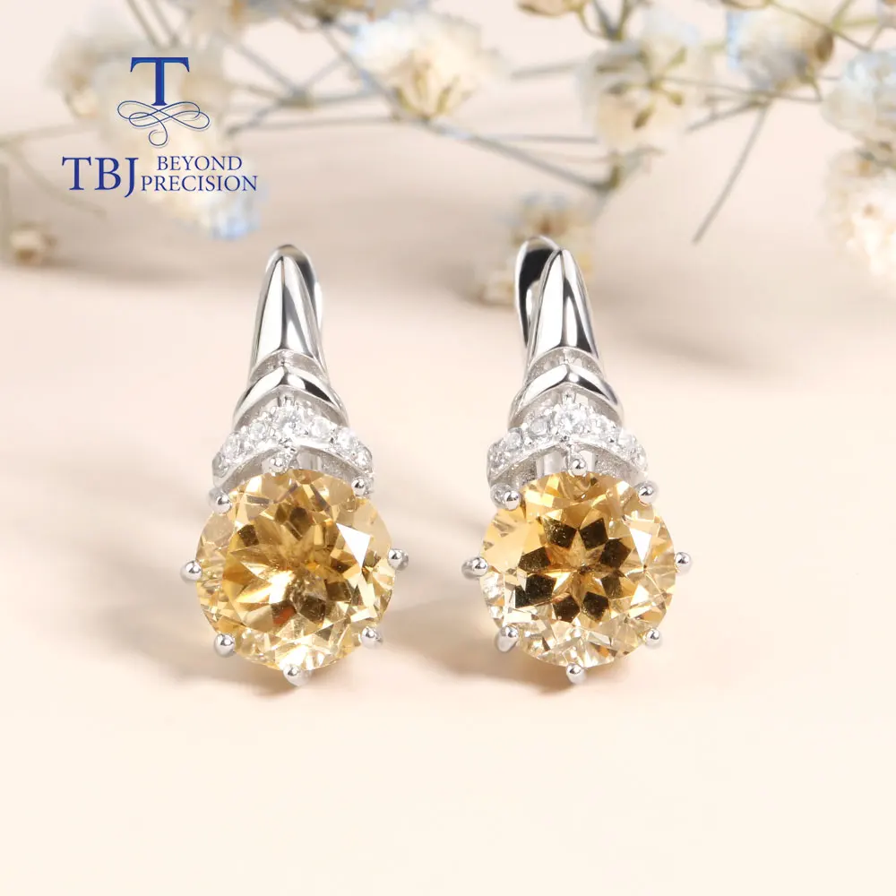 New Natural citrine round gems Earrings 925 sterling silver - Main Image