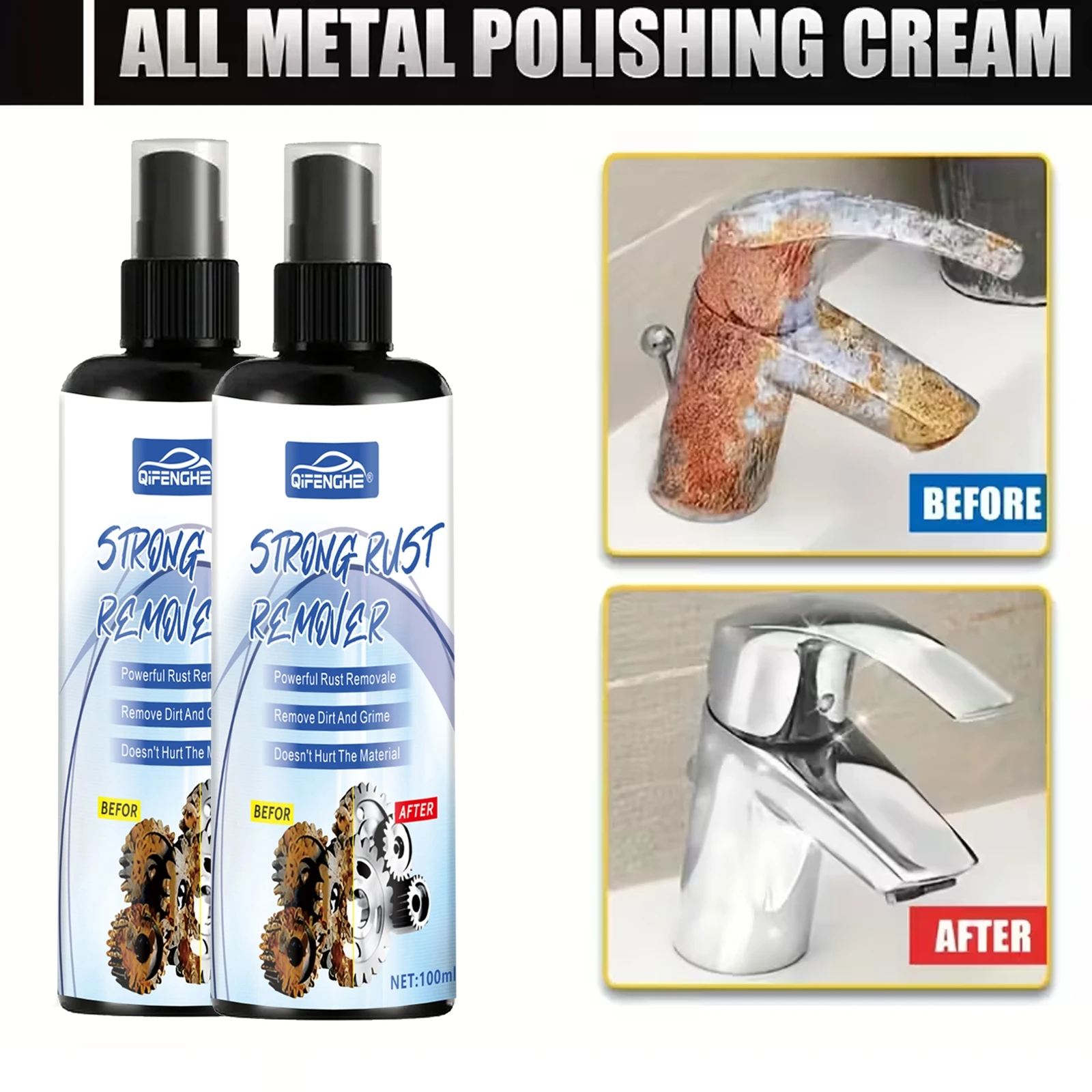 Multi-purpose Metal Polishing Spray-Rust Remover for Cars Motorcycles RVs Stainless Steel Kitchenware Restore Luster