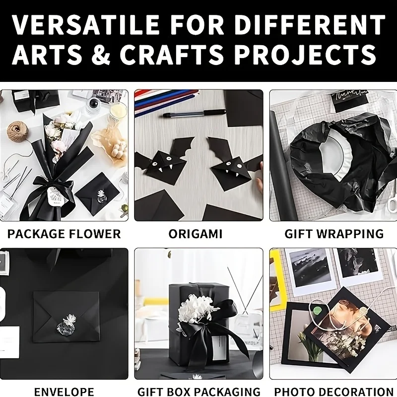 검은색 크래프트 종이 롤 - 1개, DIY 공예품, 선물 포장, 스케치 및 꽃용 튜브 코어 없음
