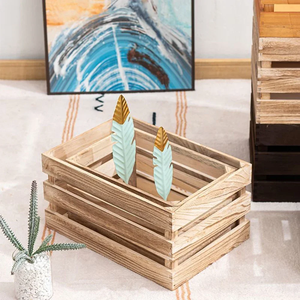 Pastoral Style Household Solid Wood Sundries Storage Box Retro Wooden Storage Box Display Thickened Wooden Strips Splicing 4