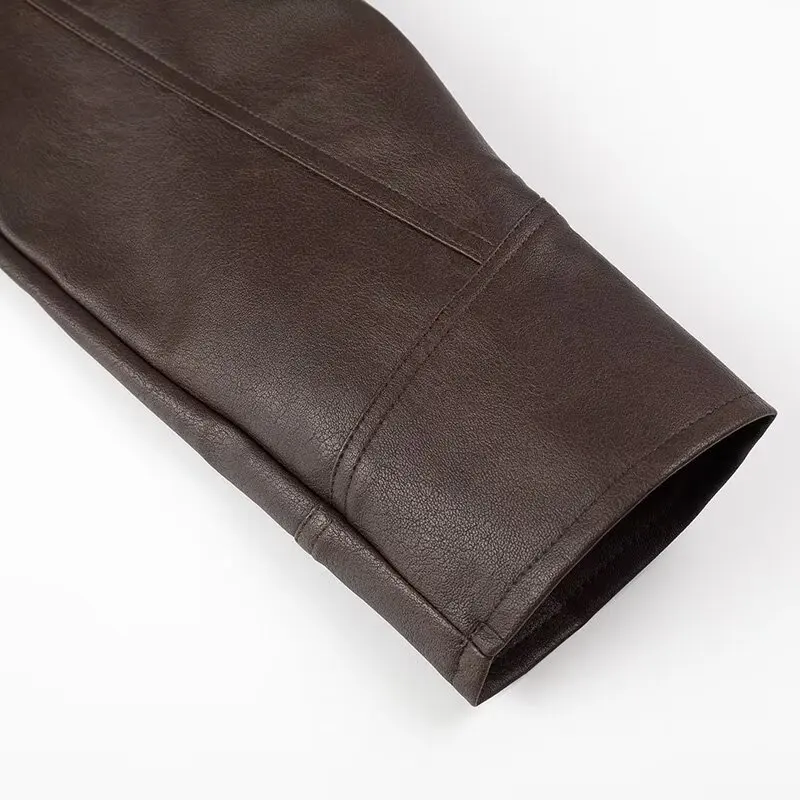 Chic Womens Faux Leather Jacket - Autumn Winter PU Coat with Dropped Shoulders