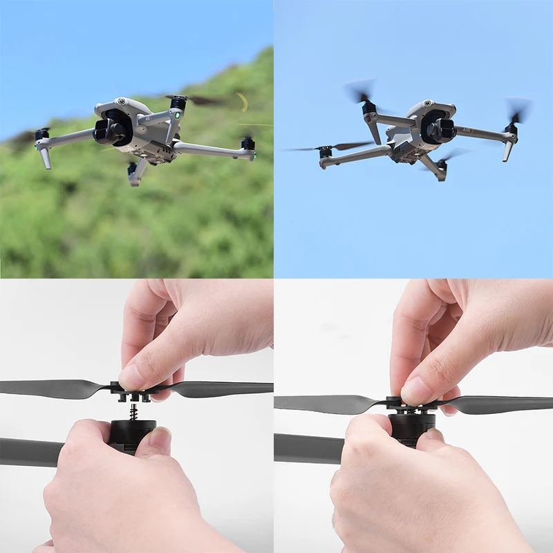 Détail des hélices orange pour DJI Mini 3 Pro, avec emballage d'origine visible.
