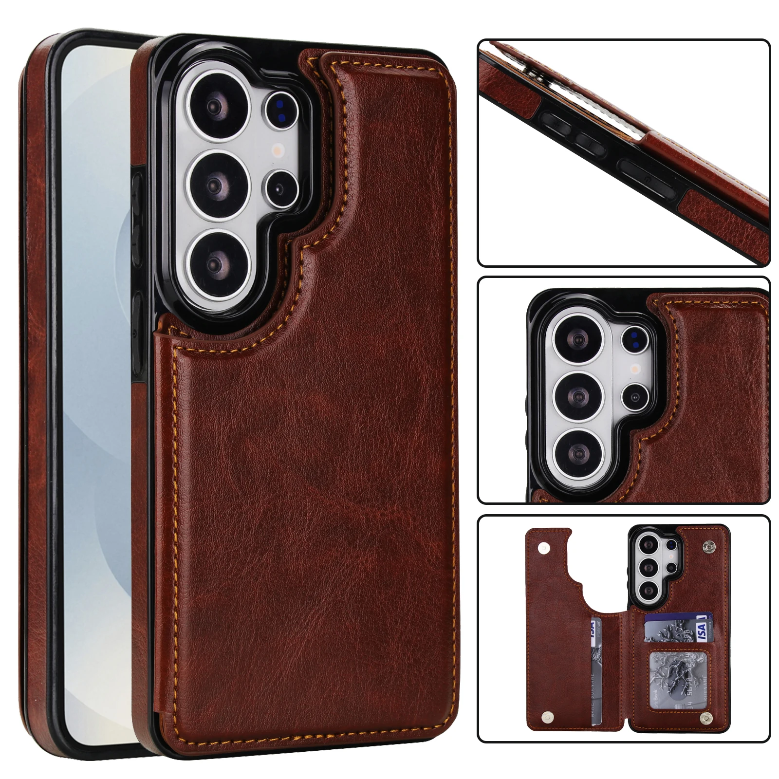 Elegant Leather Flip Wallet Phone Case with Card Holder and Shockproof Protection