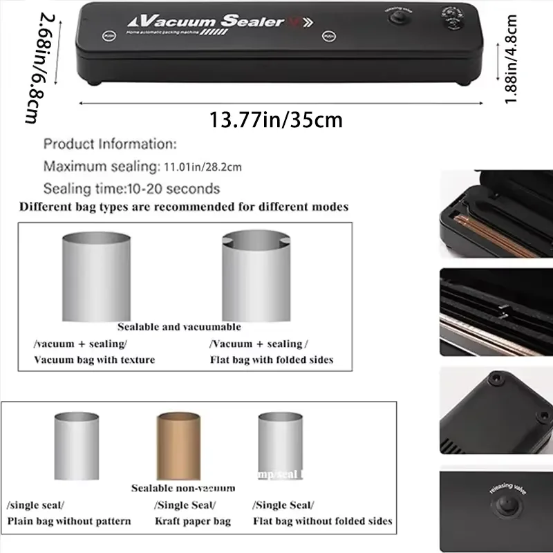 Food Vacuum Sealer Portable Sealing Machine Automatic Bag Sealer Kitchen Home Packaging Machine
