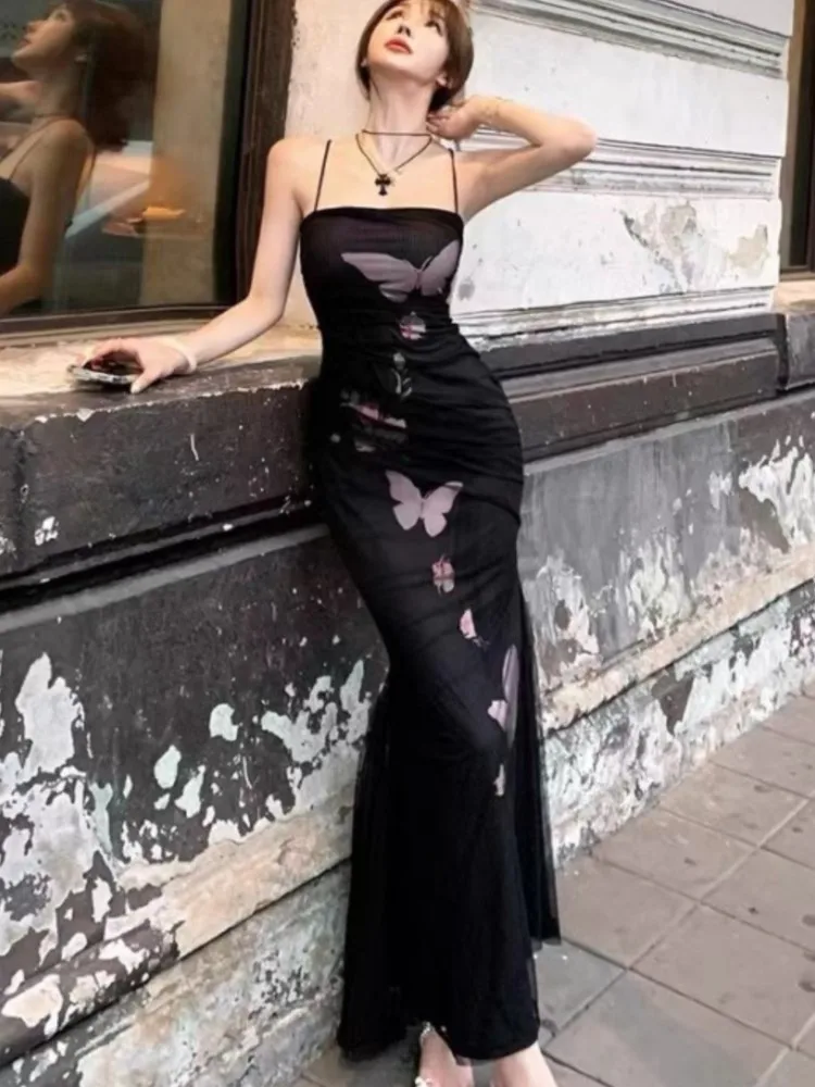 

Сексуальные облегающие сетчатые длинные платья с принтом для женщин, Новинка лета 2024, корейские элегантные модные вечерние женские платья