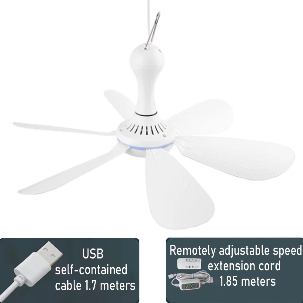 

Ceiling Fan Canopy Silent 6 Leaves USB Powered with Remote Control Timing 4 Speed Hanging for Camping Bed Dormitory Tent New