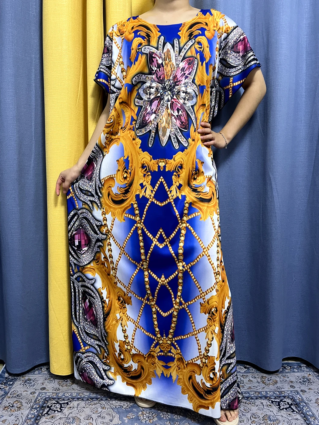 Muslim Abayas For Women 2023 Summer Floral Printed Cotton O-neck Short Sleeves African Dresses Loose Femme Robe Kanga Clothing