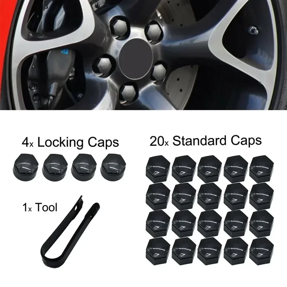 24x Grey Wheel Nut Cap Covers For Insignia Car – 22mm Plastic Hub Caps With Puller Tool