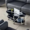 Oval-Shaped Glass Tea Table for Office, 3-Tier Modern Coffee Table, End Table for Living Room (Black) 2