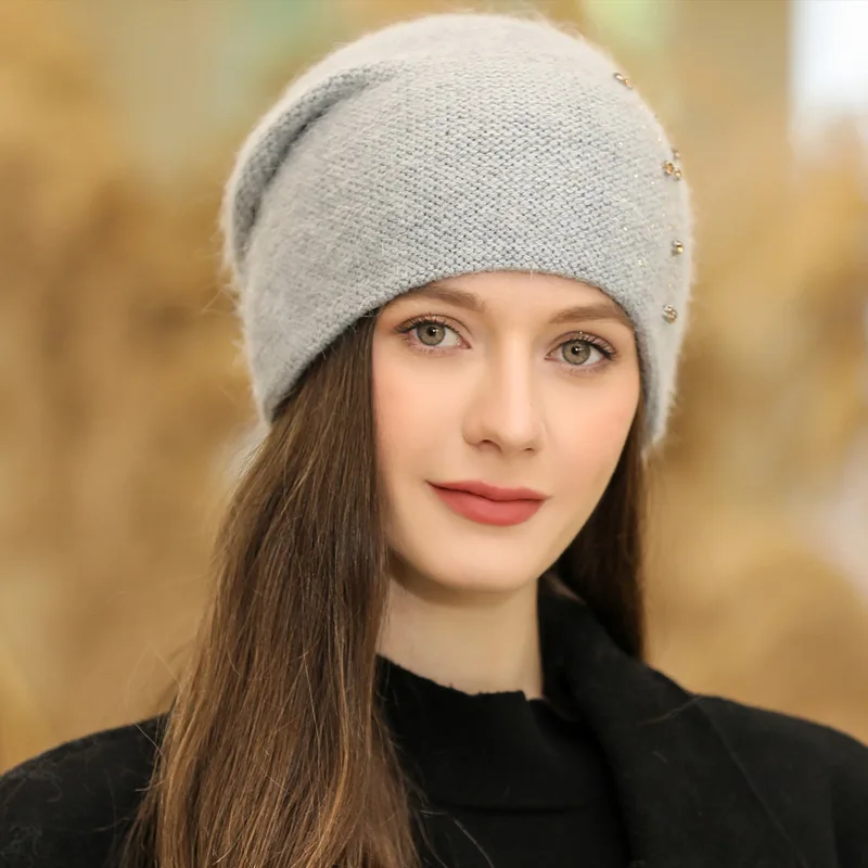 Heißer Verkauf Frauen Winter Hut Schmücken Beanie Hut Kaninchen Fell Mischung Winter Dandy Kappe Weibliche Casual Streetwear Gestrickte Hut Neue Jahr – Detail 1