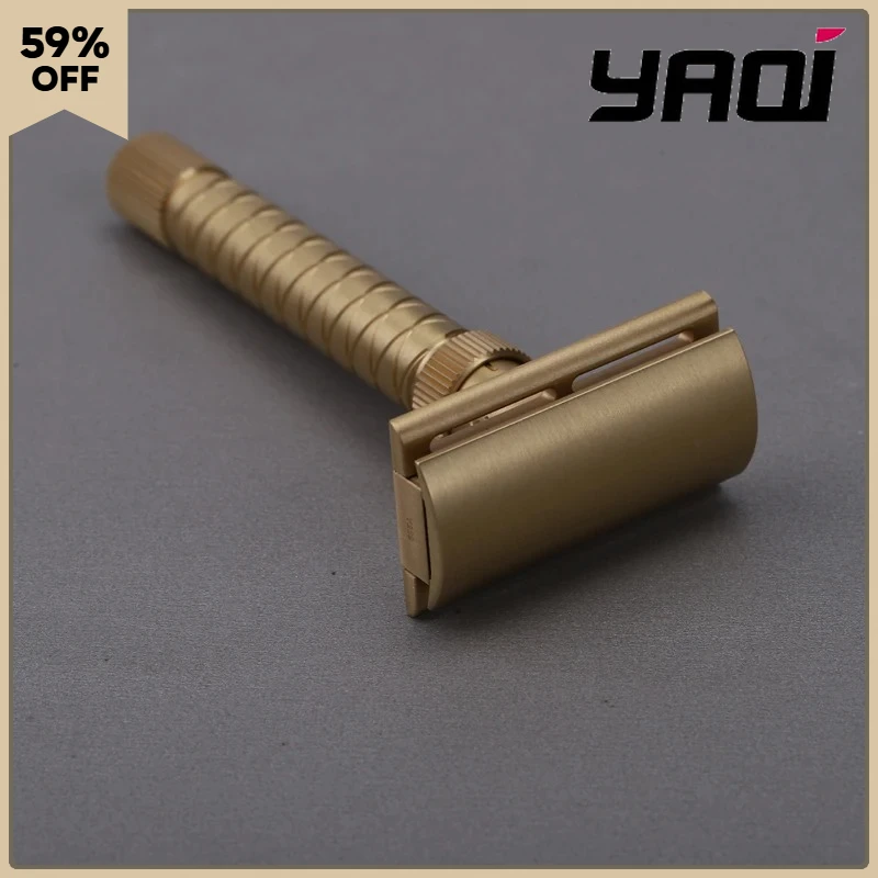 YAQI 빈티지 남성용 조절식 안전 면도기 100% 황동 소재 최종 컷 - 황동 V2 면도기 90MM 길이 핸들 안전 면도기