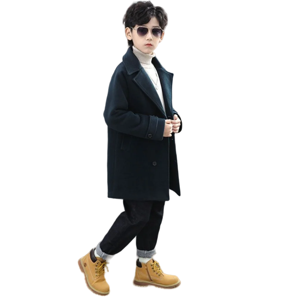 

Детское твидовое пальто для мальчиков и девочек, длинное двубортное теплое пальто с отложным воротником, шерстяная куртка, верхняя одежда для весны и осени и зимы