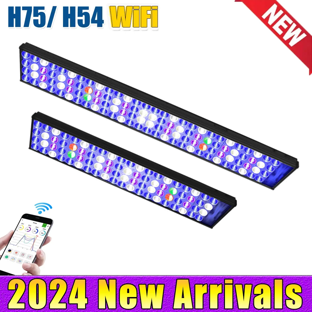 PopBloom WiFi Marine Lamps for Aquarium Full Spectrum LED Light Saltwater Aquarium Lamp Smart Led Light 60cm-240cm App Control