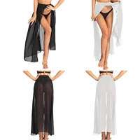 Sexy Women Sheer See Through Chiffon Maxi Skirts High Split Flowy Long Skirt Transparent Bikini Cover Up Bottoms Pool Party Club - Image 3