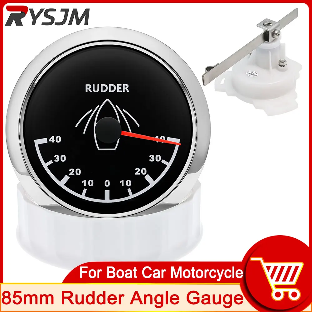 

85mm Boat Marine Rudder Angle Indicator Gauge 0-190 ohm With Rudder Angle Meter Sensor Red Backlight 12V/24V -40~40 range