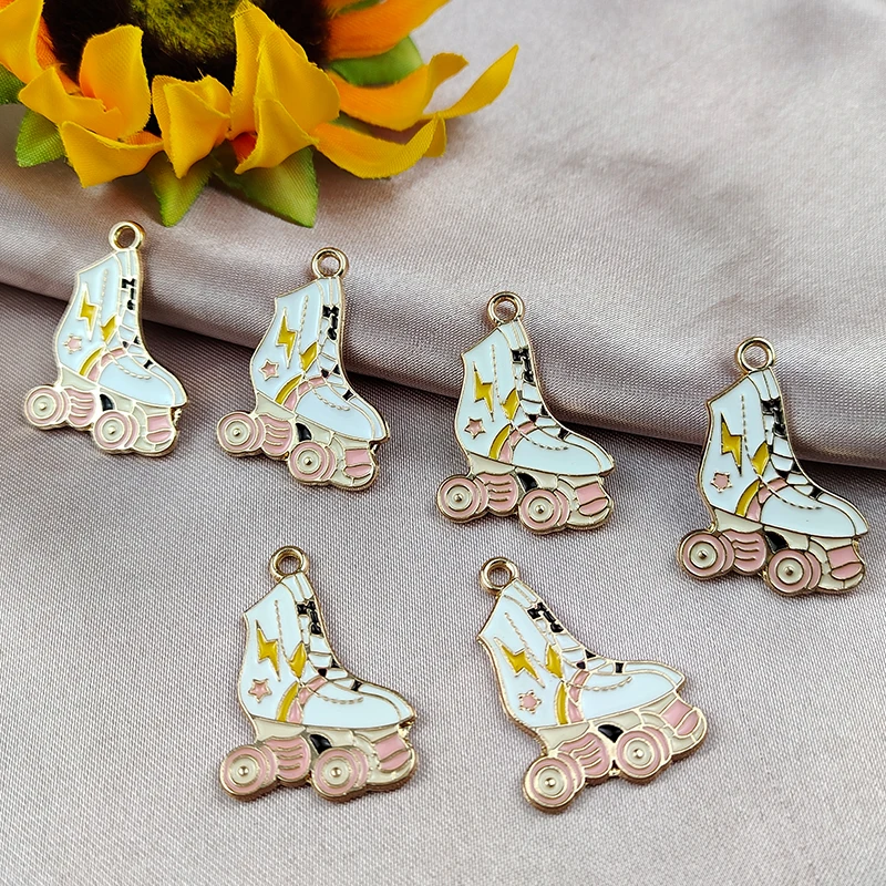 

10PCS/Lot Fashion Sports Charm Enamel Zinc Alloy Roller Skates Pendants Accessories Charms Craft DIY Jewelry Findings