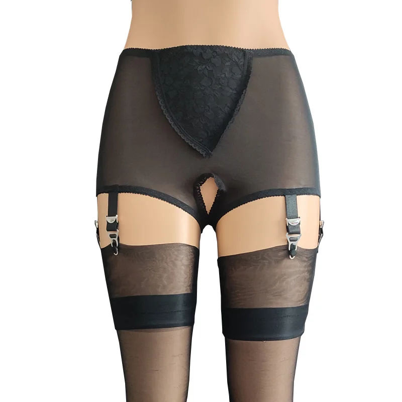 Porte Jartelle Femme Lingerie New High-Waist Crotchless Garter Panty Lace  Mesh Lingerie Set With 6 Suspender Straps Women's High Waist Shorts