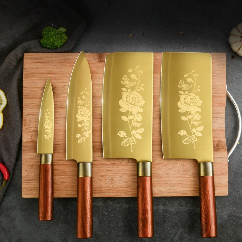 Kitchen Knife Deluxe Gold Seiko stainless steel blade gold titanium plated Chef's Knife