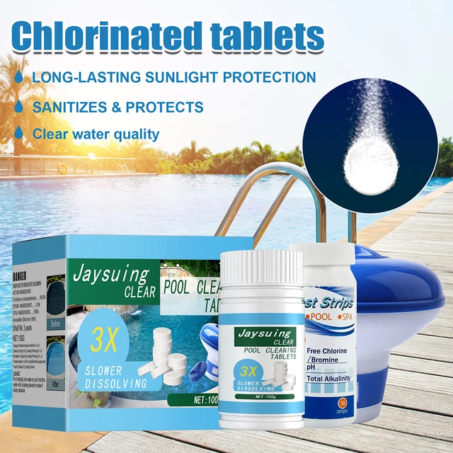 Pastilles de nettoyage de piscine avec distributeur de chlore, 50/100g,  applicateur, Kit de papier Test, désinfectant Effervescent à Cage de chlore  - AliExpress