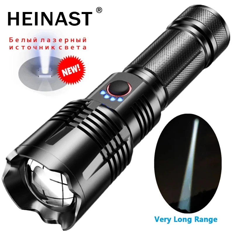 

Powerful LED Flashlight 26650 Rechargeable XHP50 Superbright Torch Long Range Lamp High Power Tactical Lanterns with Power Bank