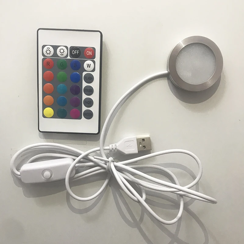 USB 5V RGB 3W Spotlight Surface Installation Remote Controller LED Ceiling Light Wine Cabinet Light Ultra Thin 8mm
