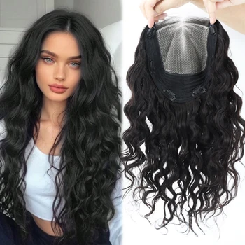 HD Lace Top Topper with Diamond Net Real Virgin European Human Hair Topper with Clips in Wave Curly Hair Soft Breathable 1