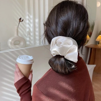 12cm Korean Women Elegant Silky Elastic Hair Band Girls Large Satin Scrunchies Hair Ties Ladies Ponytail Holder Hair Accessories