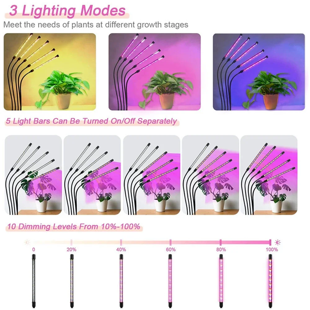 Dimmable Full Spectrum LED Plant Growth Light With Tripod Bracket, Timing, Remote Control, For Indoor Flower Plant, 80W, 100W