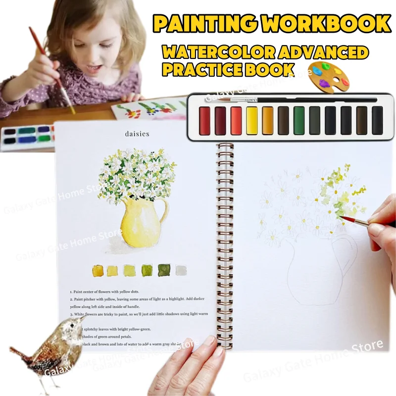 Watercolor Workbook Beginner's Practice Book For Painting Watercolor Oil Painting With 12 Tone Colors Palette Advanced