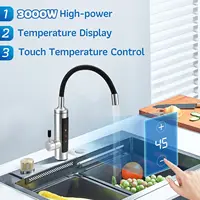 Robinet chauffe-eau instantané 3000W, eau chaude et froide, chauffage rapide, petit appareil de cuisine, robinet chauffant électrique en acier inoxydable avec affichage de la température LCD, 360° °   Robinet d'eau chaude rotatif pour cuisine et salle de bain 3
