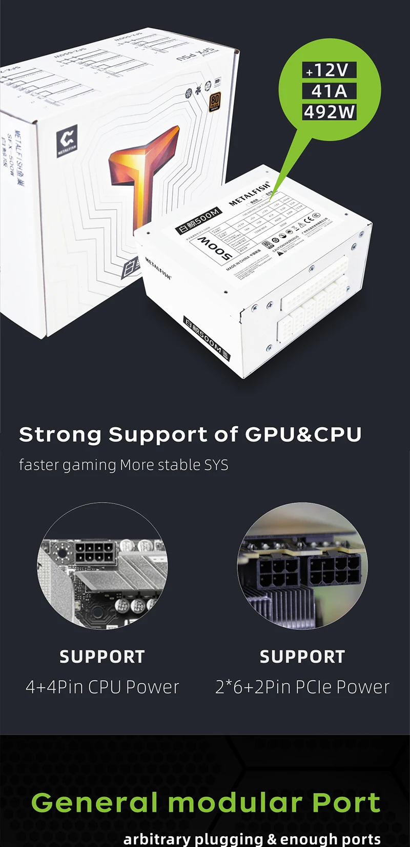 Full-Modular SFX-500W PSU 80Plus Bronze White Power Supply For Mini ITX Chassis