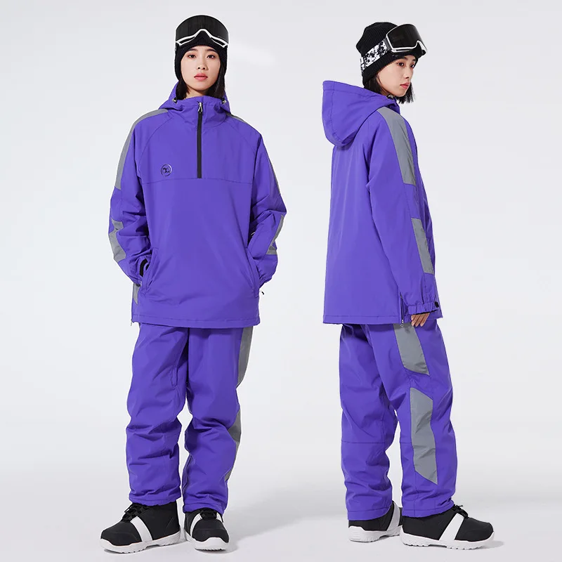 

New Couple Ski Suit Set 2024 Reflect Light Skiing Tracksuit Winter Warm Waterproof Man Snow Jacket Pants Adult Snowboard Clothes