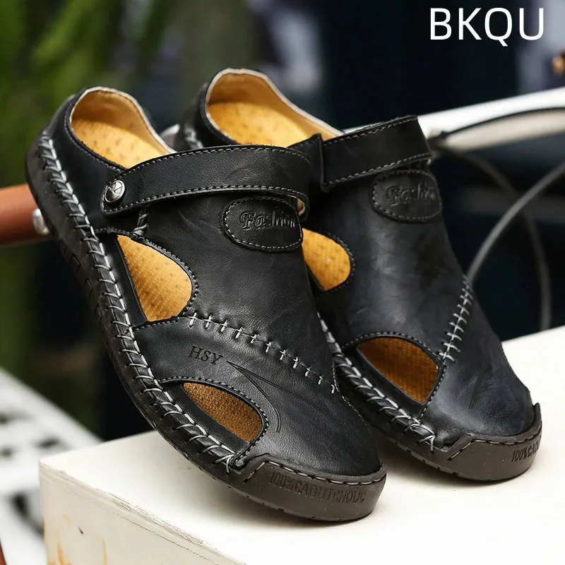 Men\'s Summer Leather Sandals Comfortable Massage Fashion Casual Non-slip Breathable Trendy Waterproof Wear-resistant Large Size