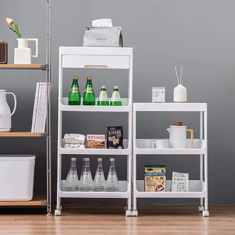 Japanese Style 3-Tier Rolling Cart Kitchen Storage Rack Living Room Organizer Movable Multi-Layer Bathroom Drawer Trolley table Storage Rack Rolling Storage Cart