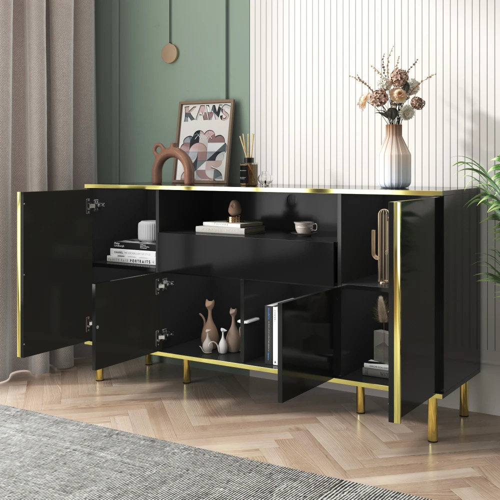 Hochglänzend schwarze Sideboard-Kommode – Aufbewahrungsschrank mit 1 Schublade, schlankes, minimalistisches Design, multifunktional für Schlafzimmer – Detail 24
