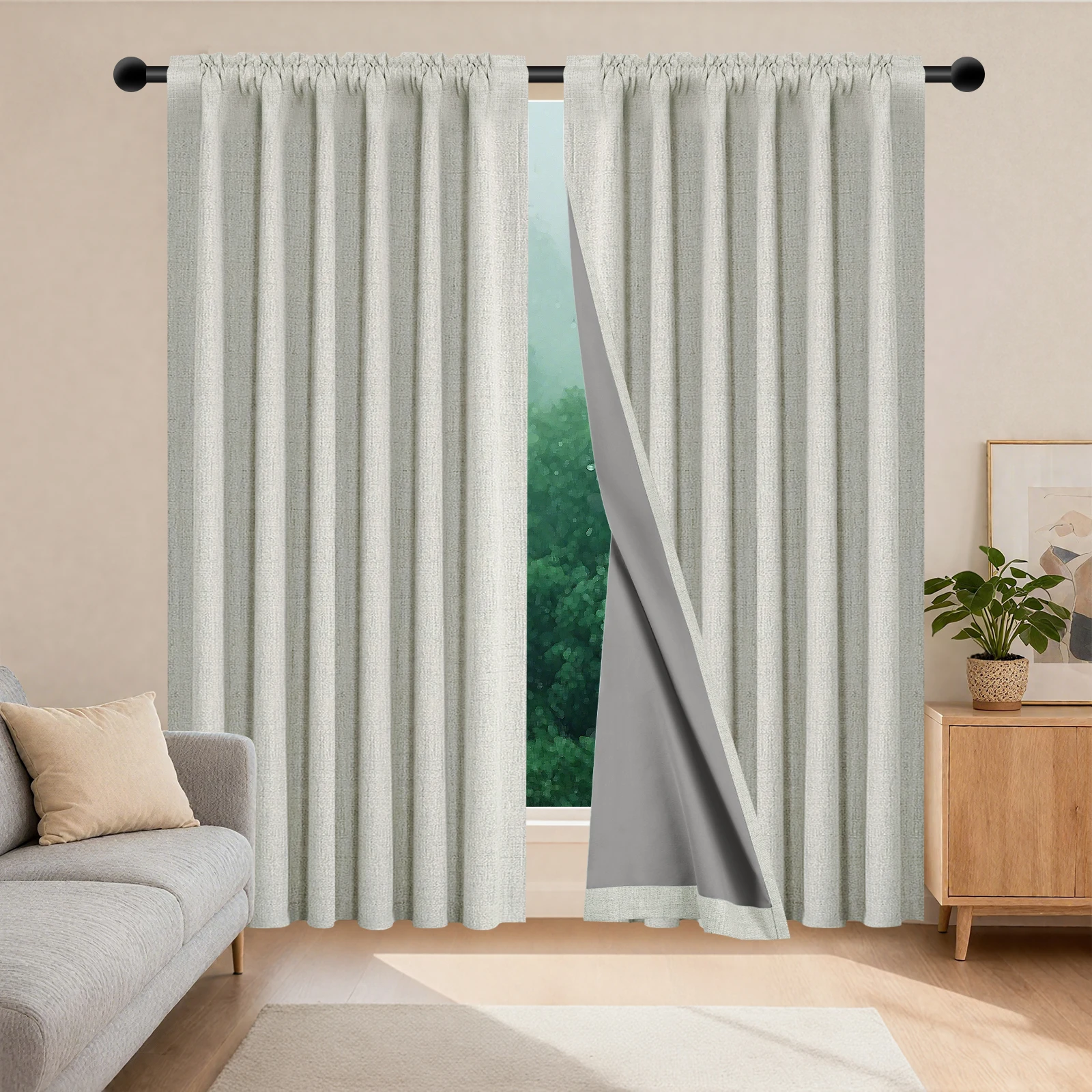 Blackout Linen Curtains - Thermal Eyelet Panels | Soft Texture, Sun Blocking Drapes