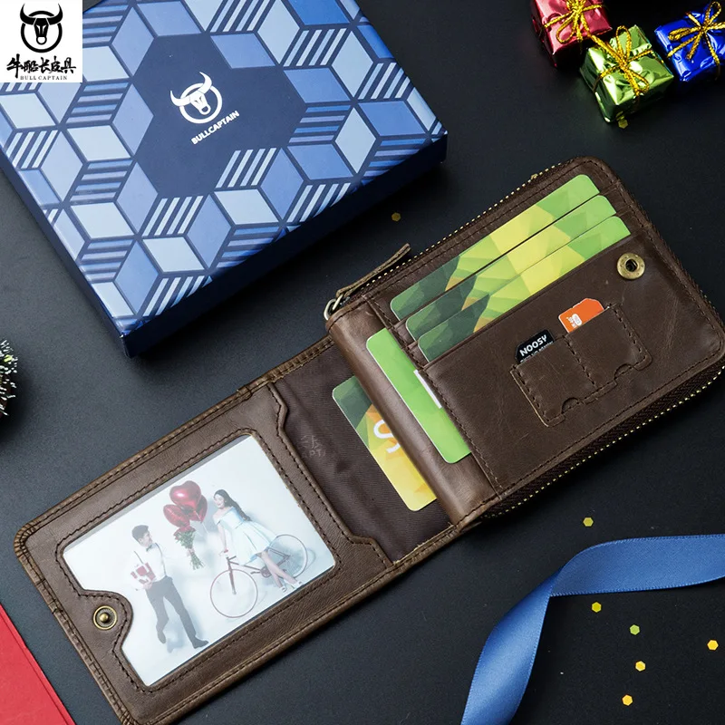 The Best Birthday Gift for Lover or MEN Fashion Genuine Leather Short Style Soft Cow Leather Card Dollar Clip Coin Purse Wallet