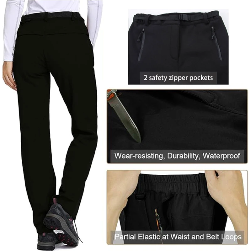 TRVLWEGO Women Hiking Pants Camping Climbing Hunting Trekking Trousers Softshell Waterproof Winter Super Warm Windproof Clothes for hiking pants
