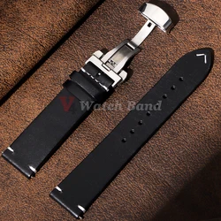 Vintage Genuine Calfskin Leather Watch Band with Quick Release - 22mm (Black)