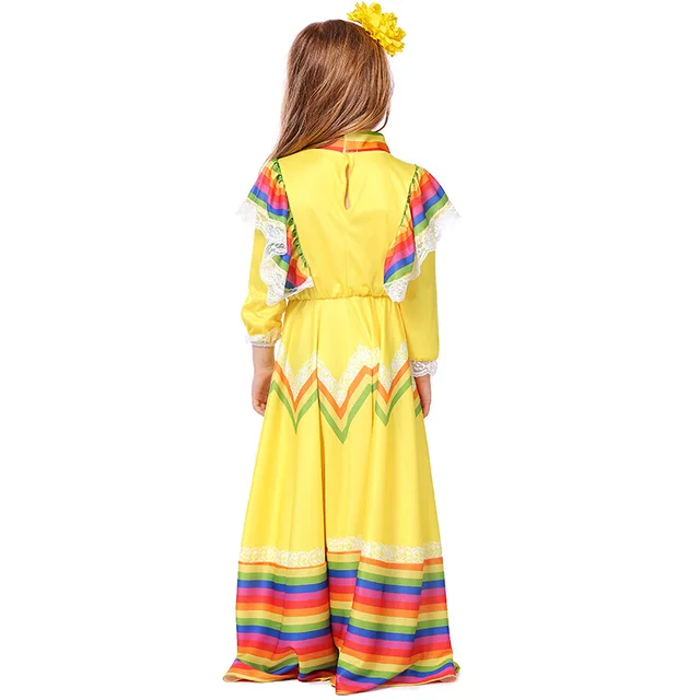 Umorden Donne Abito tradizionale messicano ballerino folk per adulto  nazionale Messico stile Cinco de Mayo costume Boemia lunga