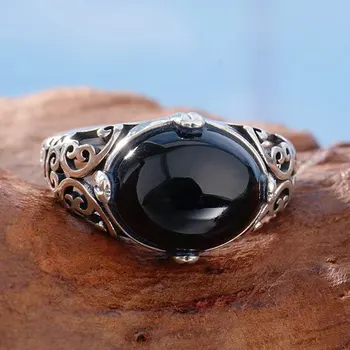 925 sterling silver ring set with natural agate 10x12mm oval gemstone, vintage and domineering men's ring, wedding jewelry gift