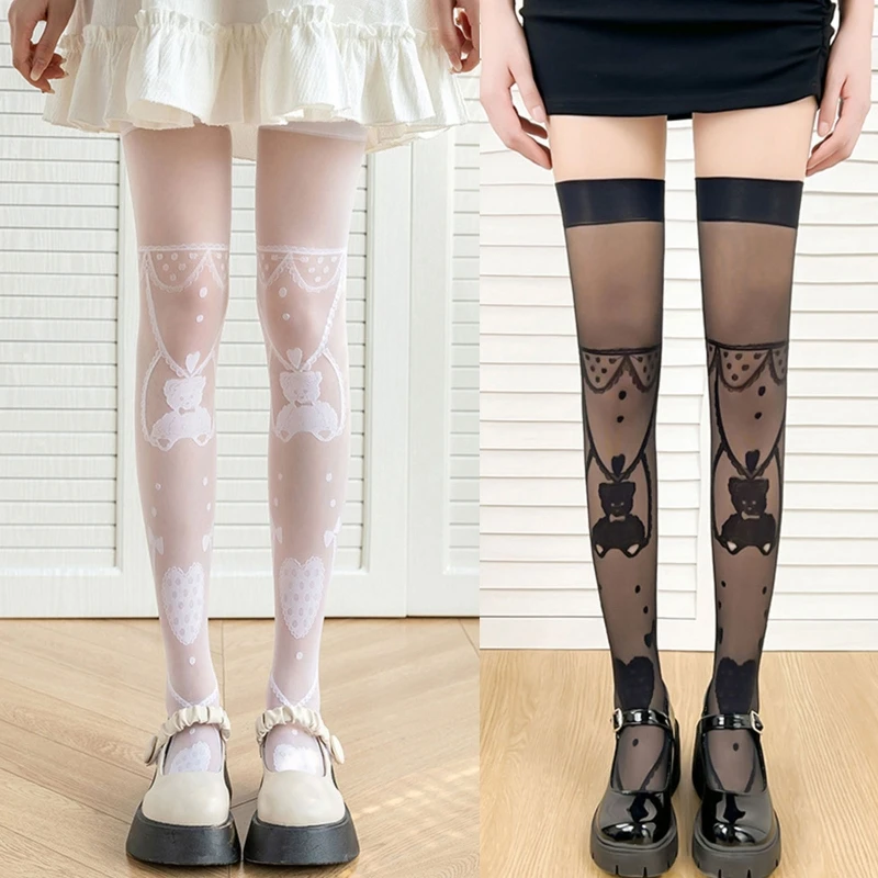 

Lolita Stockings For Women Over The Knee Long Socks For Women Lace Jacquard Bear Long Socks Female Leg Stocking