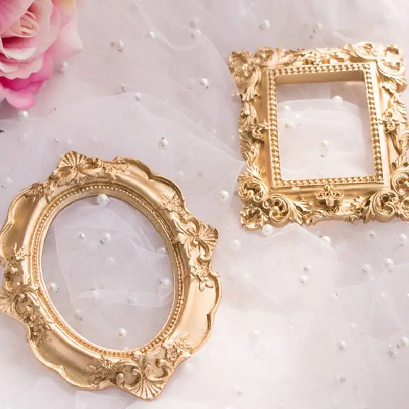 INS Golden Retro Photo Frame Ornaments Vintage Small Jewelry Positioning Frame Jewelry Display Props Home Decoration photo frame,wood canvas frame,wood photo frame,wood frame,wood picture frame,art frames