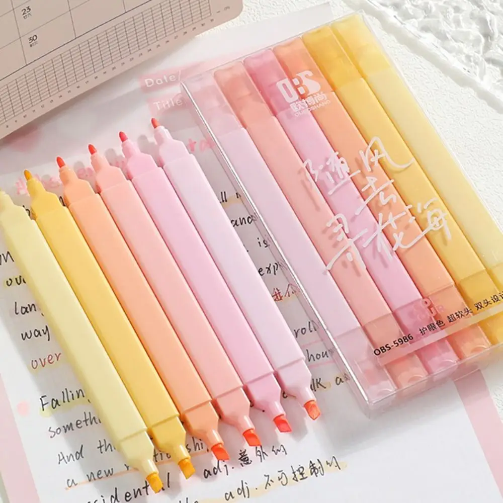 6PCS/Set Double Head Highlighter Pen Painting Graffiti Eye Protection Fluorescent Pen Oblique Soft Tip Art Marker Pen